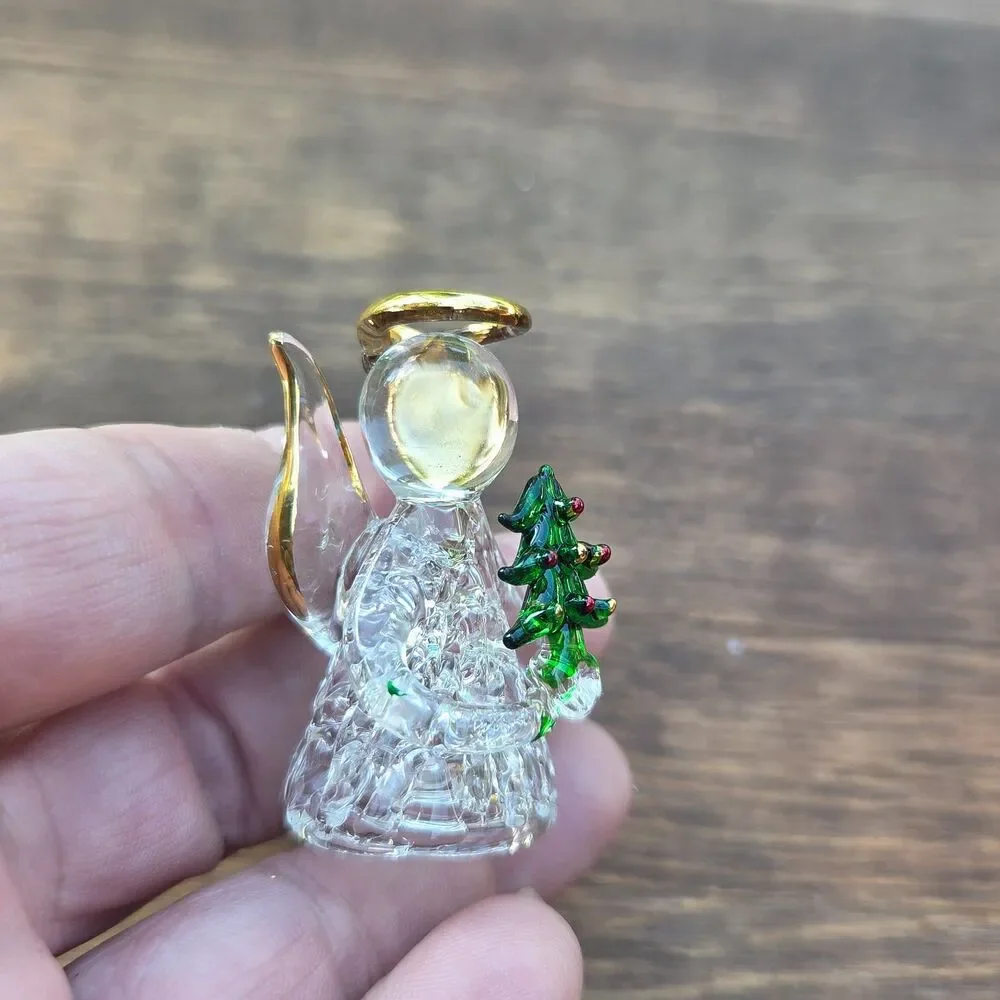 Hand Blown Glass Angel Figurine Christmas Tree Mini Ornament w/ Gift Box 1.5